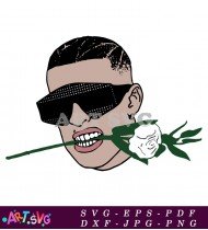 Bad Bunny With Rose Tattoo Art SVG