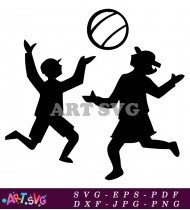 Two Children Playing Basketball Together Vector Art SVG