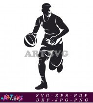 Basketball Player Holding Ball in One Hand Art SVG