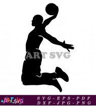 Silhouette of a basketball player making a dunk. SVG