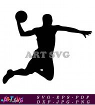 Silhouette of a basketball player making a shot. SVG