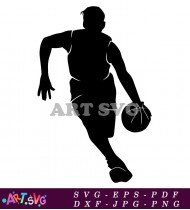 Silhouette of a basketball player dribbling the ball. SVG