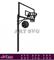 Basketball hoop and ball illustration with a post. SVG