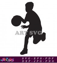 Silhouette of a basketball player dribbling. SVG