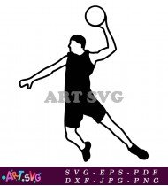 Basketball Player Silhouette Scoring on Court SVG