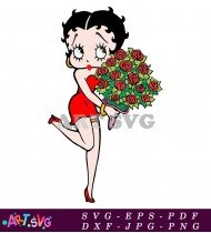 Cartoon Betty Boop Holding Flowers Red Dress SVG