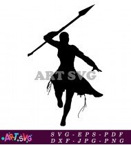 Silhouette of Black Panther Holding a Spear SVG