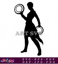 Silhouette of Woman Holding Round Disk SVG