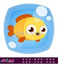 Cute Cartoon Goldfish With Bubbles Illustration SVG