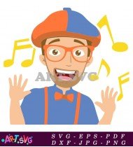 Cartoon Blippi Character Singing Music Notes SVG