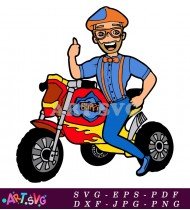 Cartoon Blippi Riding Motorcycle Image SVG