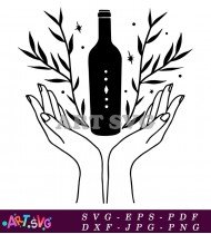 Black Minimalist Hands Holding Wine Bottle Design SVG