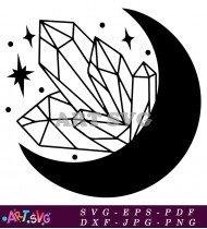 Minimalist Moon Phase Drawing with Crystal Shape SVG