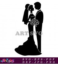 Elegant Bridal Couple Silhouette Wedding SVG