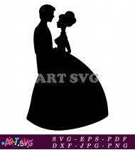 Wedding Couple Silhouette Black and White SVG