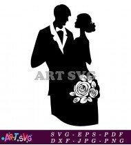 Silhouette Bride Groom Wedding Illustration Vector SVG