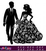 Black And White Floral Wedding Silhouette SVG