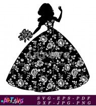 Black Silhouette Bridal Gown Wedding Dress Floral SVG