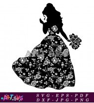 Floral Pattern Wedding Dress Silhouette Illustration SVG