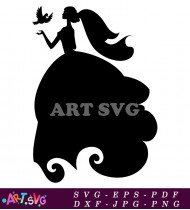 Beautiful Bride Silhouette Holding a Bird Illustration SVG