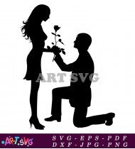 Groom Proposing to Bride Silhouette with Rose SVG