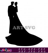 Bridal Silhouette of Groom and Bride Wedding Dress SVG 1