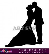 Silhouette Bride And Groom Kissing Wedding SVG 1