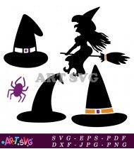 Witch Flying On Broom Halloween Silhouette SVG