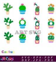 Cartoon Cactus In Pots Illustration SVG