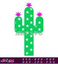 Green Cactus With White Stars Pattern SVG