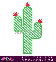 Green Cactus With Striped Pattern And Top SVG