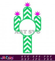 Green Cactus With Zigzag Pattern And Circle SVG