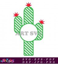 Green Cactus With Striped Pattern And Circle SVG