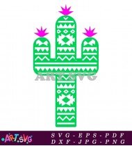 Green Aztec Cactus Print Clip Art Design SVG