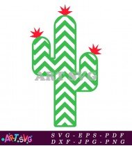 Green Cactus with Zig Zag Pattern and Pink Flowers SVG