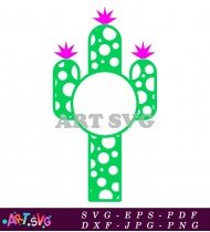 Cactus Illustration with Pink Flowers and White Dots SVG