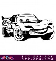 Lightning McQueen Cartoon Character Black And White SVG 1