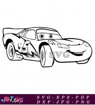 Lightning McQueen Cartoon Character Black And White SVG 3