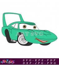 Cartoon Green Car with Big Eyes and Smile SVG