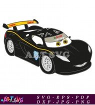 Black Race Car with Yellow and Red Design SVG