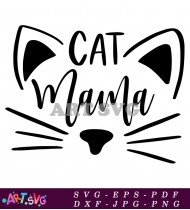 Cat Mama Silhouette Black And White Design SVG 1