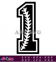 White Stitches Baseball Number One Design SVG