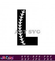 Baseball Stitching Alphabet L Black White Graphic Design SVG 2