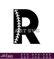 Black Letter R With Baseball Stitch Design SVG 2