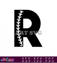 Black Letter R With Baseball Stitch Design SVG 3