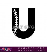 Black Letter U With Baseball Stitch Design SVG 2