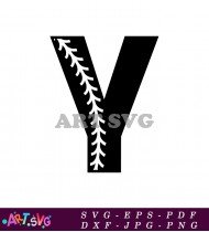 Baseball Stitch Letter Y Silhouette Design SVG