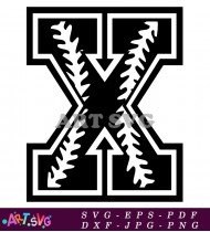 Baseball Letter X With Stitch And Leaves SVG