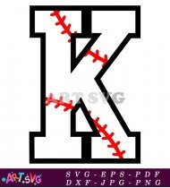 Baseball Letter K With Red Stitching SVG