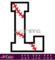 Baseball Letter L With Red Stitching SVG